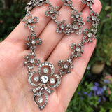 Antique Edwardian Silver Paste Bow & Heart Panel Necklace