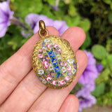 Antique Victorian Gold Filled AEI Floral Enamel Locket Pendant