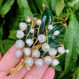 Vintage Mid Century French Lily Of The Valley Gripoix Faux Pearl Brooch