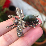 Antique Victorian Silver Chrysoberyl Cat's Eye Pearl Bug Brooch
