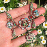 Antique Micro Mosaic Scarab Egyptian Floral Revival Necklace
