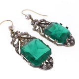 Antique Victorian Revival Lazarus Paste Green Gold & Silver Earrings