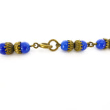 Antique Art Deco Czech Lapis Glass Gold Tone Panel Necklace