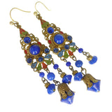 Antique Czechoslovakian Blue Glass Enamel Drop Earrings