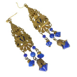 Antique Czechoslovakian Blue Glass Enamel Drop Earrings