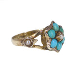 Antique Edwardian Gold Turquoise & Pearl Flower Pinky Ring