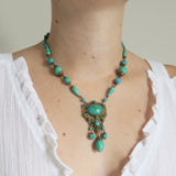 Antique Edwardian Czechoslovakia Turquoise Peking Glass Bead Necklace