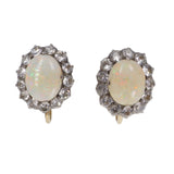 Vintage Gold Opal & White Sapphire Screw Back Earrings