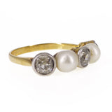 Antique Victorian 18ct Gold Mine Cut Diamond & Pearl Half Eternity Ring Size N / O