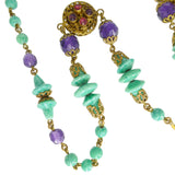 Antique Czechoslovakian Purple & Green Glass Enamel Pendant Necklace