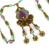 Antique Art Deco Czech Neiger Brothers Oriental Enamel Purple & Green Bead Necklace