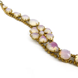 Antique Edwardian Czech Pink Opaline Floral Heart Glass Cabochon Bracelet