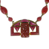 Antique Czechoslovakian Red Glass Panel Necklace (AF)