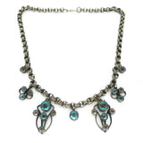 Antique Edwardian Silver Saphiret Glass Art Nouveau Drop Necklace