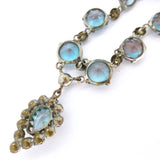 Vintage Art Deco Antique Saphiret Glass Faceted Open Back Pendant Necklace