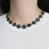 Antique Silver Black Mother Of Pearl Chain Necklace