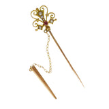 Antique Edwardian 9ct Gold Pearl & Ruby Sword Jablot Pin