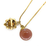 Antique Edwardian Saphiret Glass Heart & Ball Charm Pendant Necklace