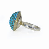 Antique Edwardian Silver Turquoise Bombe Conversion Ring