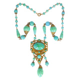 Antique Edwardian Czechoslovakia Turquoise Peking Glass Bead Necklace