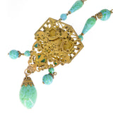 Antique Edwardian Czechoslovakia Turquoise Peking Glass Bead Necklace