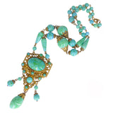 Antique Edwardian Czechoslovakia Turquoise Peking Glass Bead Necklace