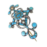 Antique Silver Turquoise & Pearl Gold Brooch