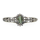 Antique Victorian Silver Chrysoberyl Cat's Eye Pearl Floral Bracelet