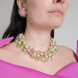 Vintage 1967 Christian Dior Lucite Pink Flower Necklace & Earrings Set